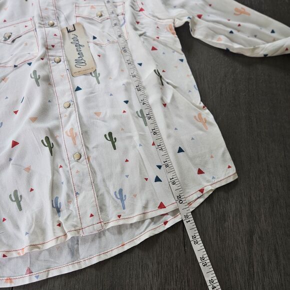 Wrangler Shirt Girls L Ivory Pearl Snap Rodeo Print Western Cowgirl Cactus NEW - Picture 9 of 12